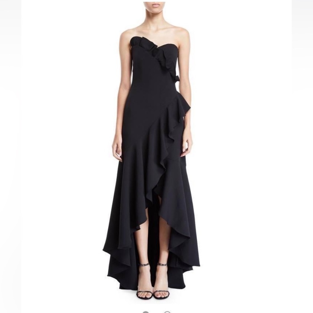 New SHOSHANNA Maye Strapless Ruffle Dress in Black Color